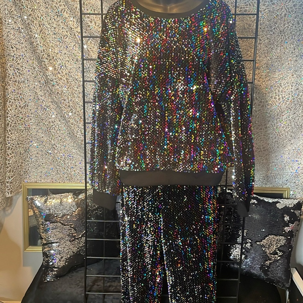 Multi color Sequin 2 piece sweatsuit